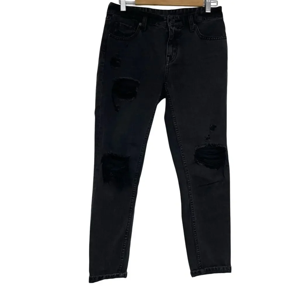 BDG Urban Outfitters Black Distressed Slim Boyfriend Low Rise Womens Jeans 26